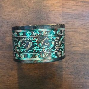 Copper and turquoise etched cuff